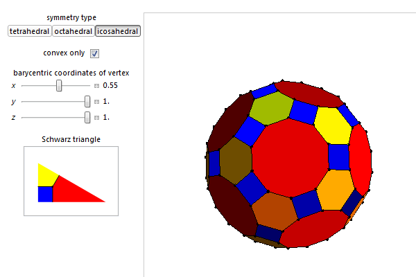 The omnitruncated dodecahedron, as rendered in my Wolfram demonstration (image links to interactive applet).
